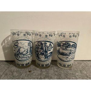 Set of 3 Currier and Ives Glasses w/ White Lithograph Design  #881